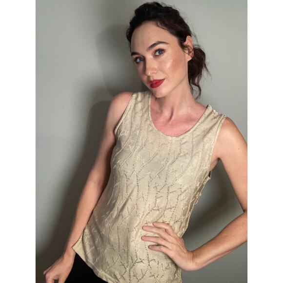 Every Green Vintage Italian Knitwear Beige Gold Sleeveless Tank Italy Lux ~ Sz M - Picture 1 of 8